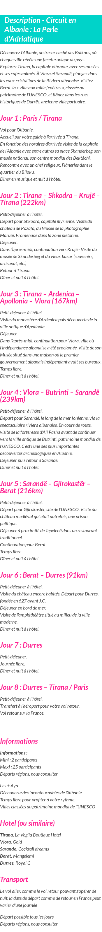 Détails du séjour