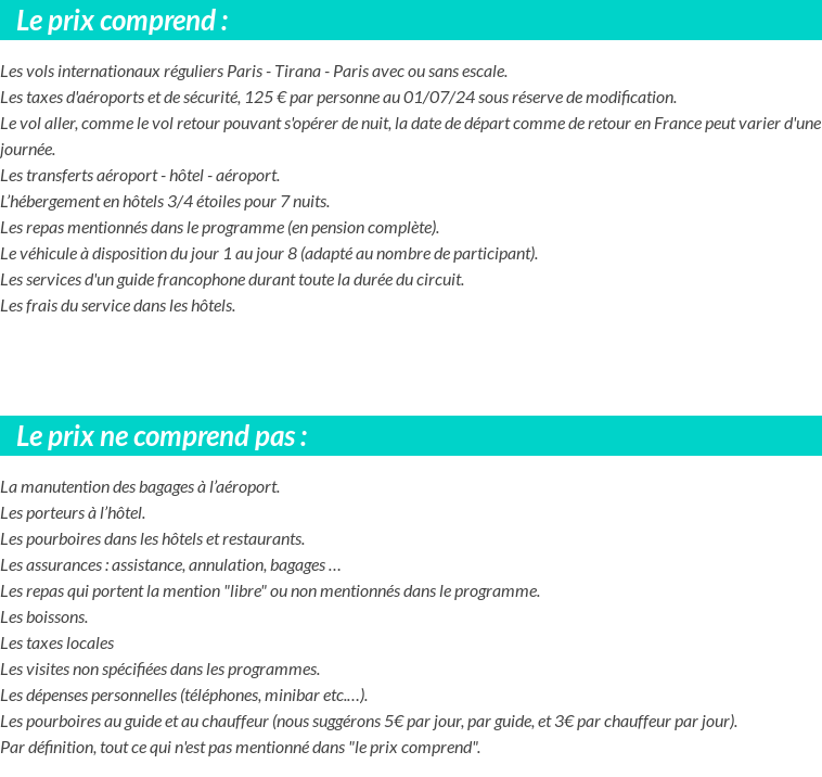 Conditions tarifaires