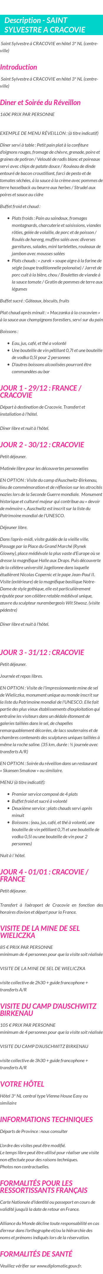 Détails du séjour