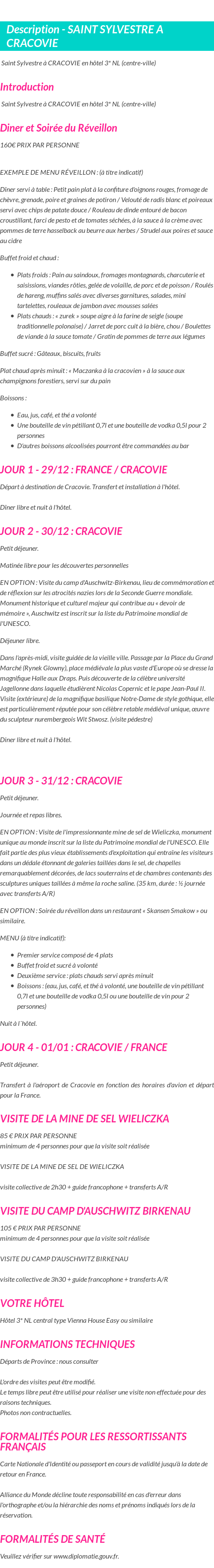 Détails du séjour