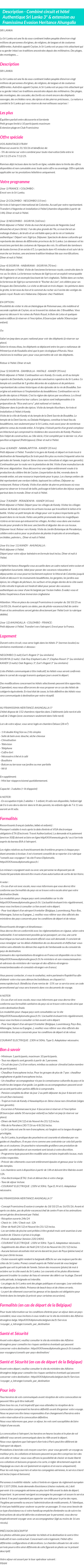 Détails du séjour