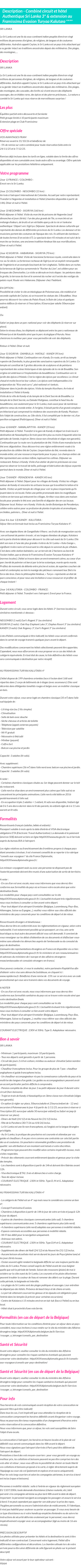 Détails du séjour
