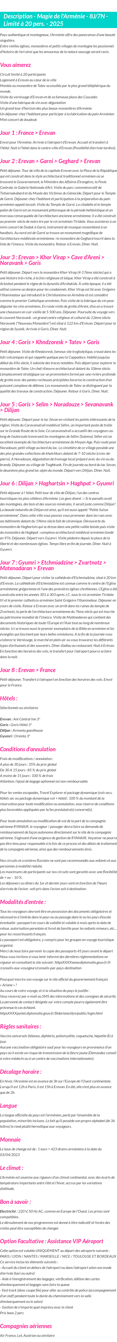 Détails du séjour