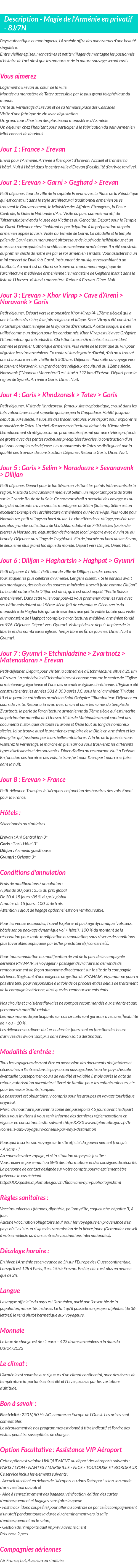 Détails du séjour