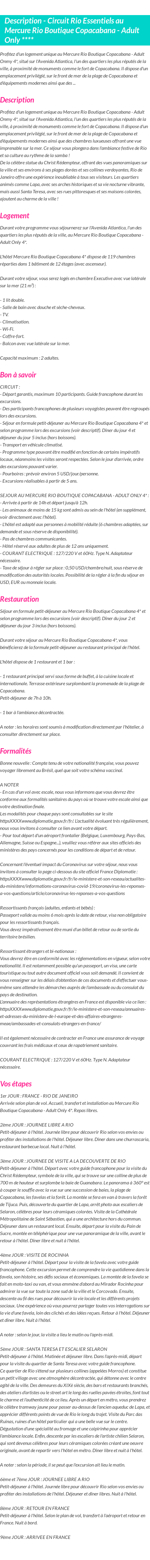Détails du séjour