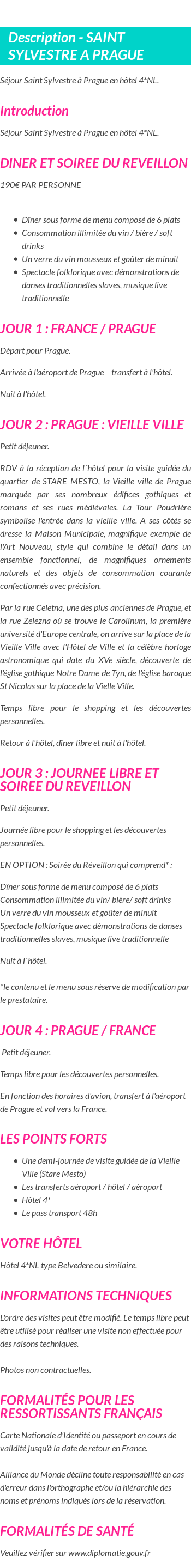 Détails du séjour