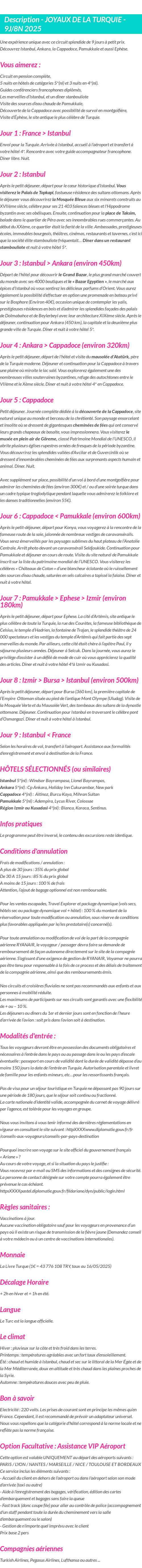 Détails du séjour