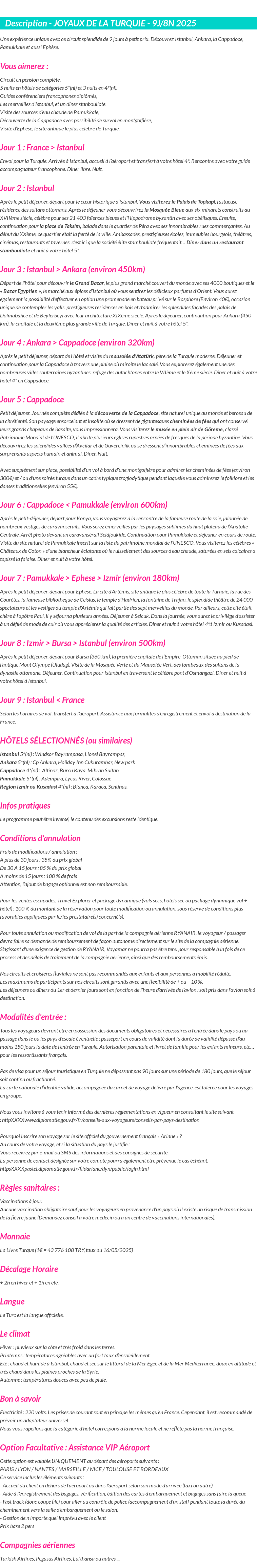 Détails du séjour