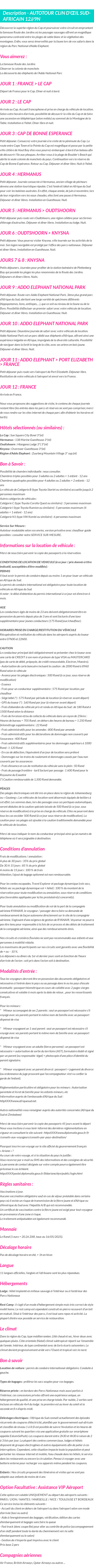 Détails du séjour