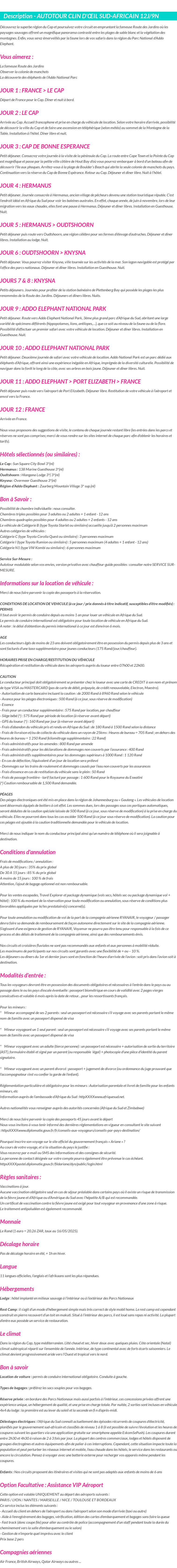 Détails du séjour