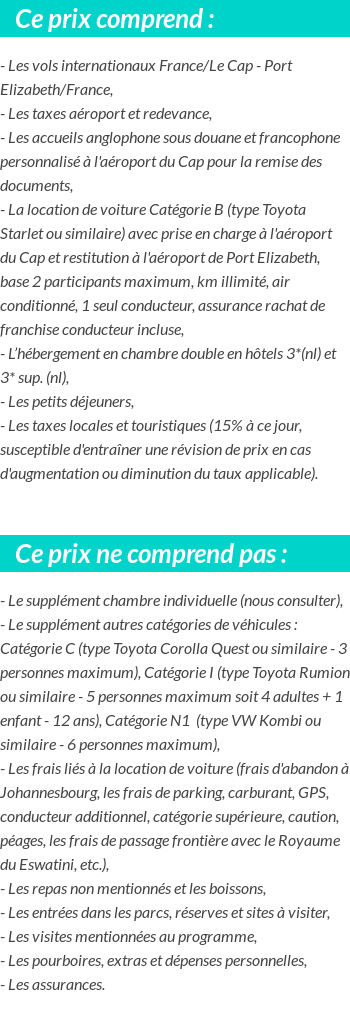 Conditions tarifaires