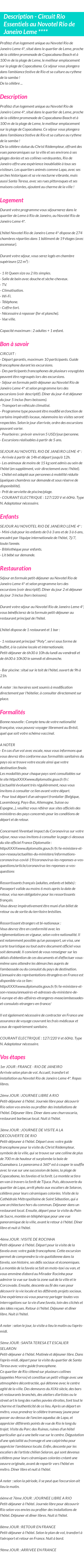 Détails du séjour