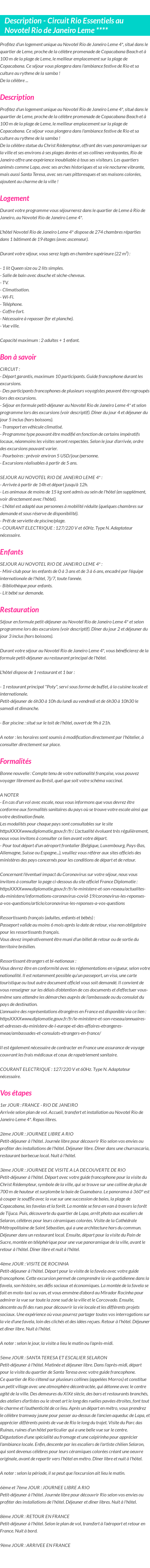 Détails du séjour