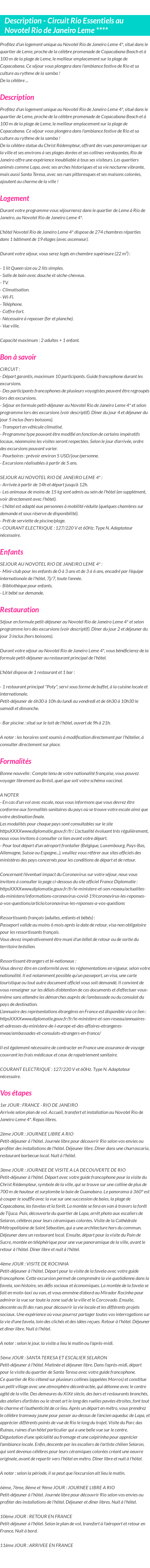 Détails du séjour