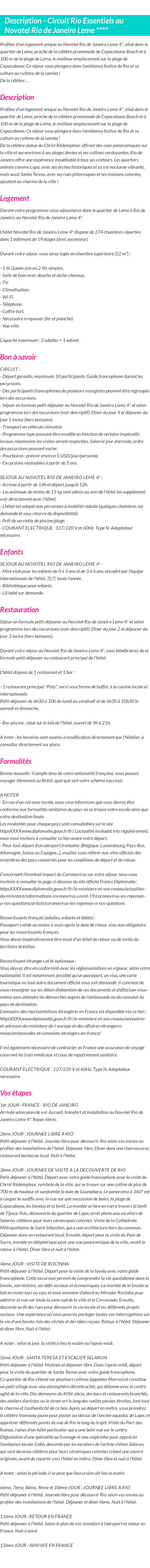 Détails du séjour