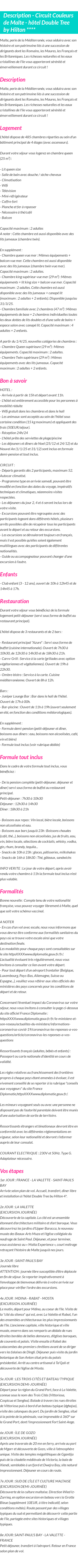 Détails du séjour