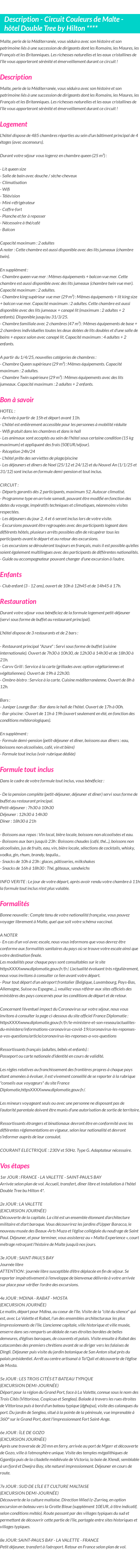 Détails du séjour