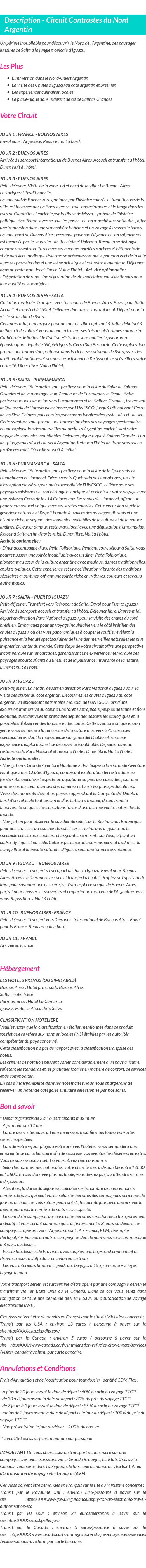 Détails du séjour