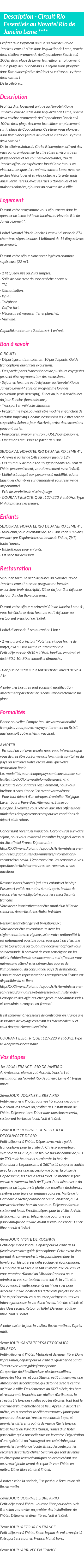 Détails du séjour