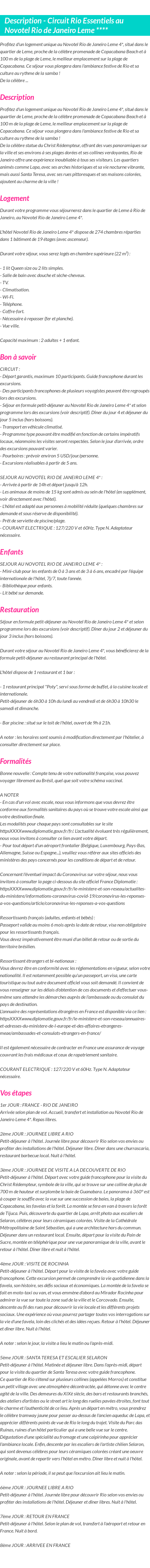 Détails du séjour