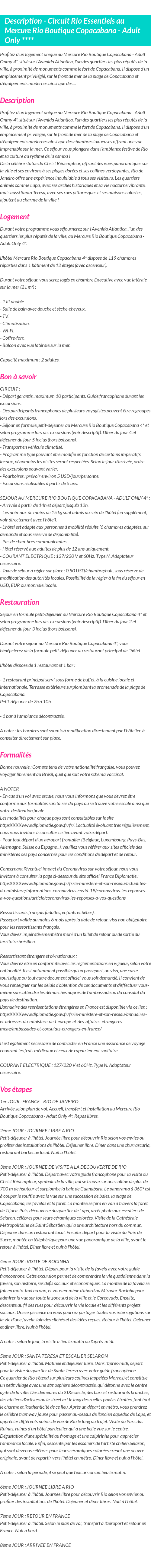 Détails du séjour