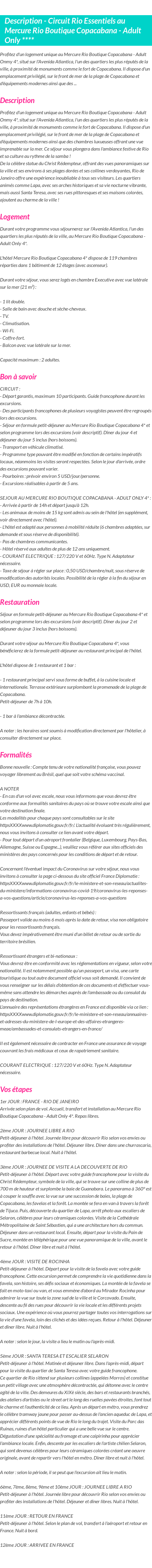 Détails du séjour