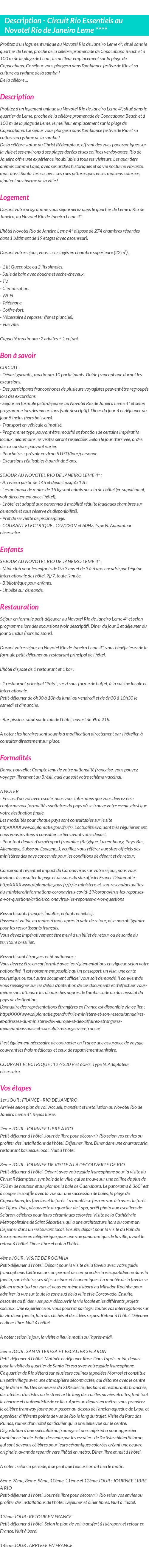 Détails du séjour