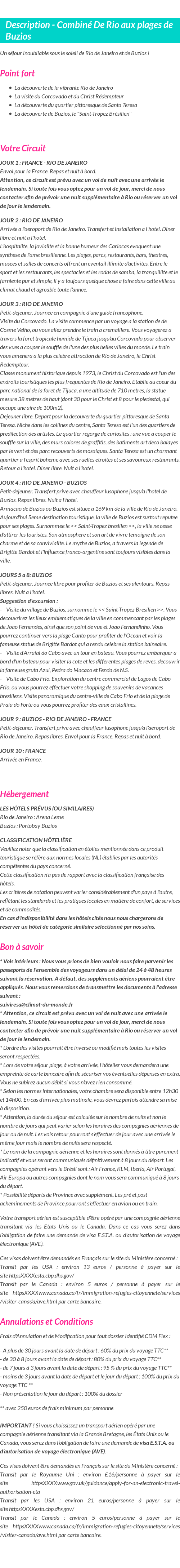 Détails du séjour