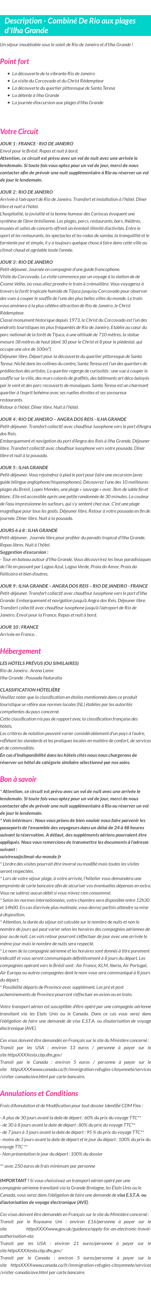 Détails du séjour