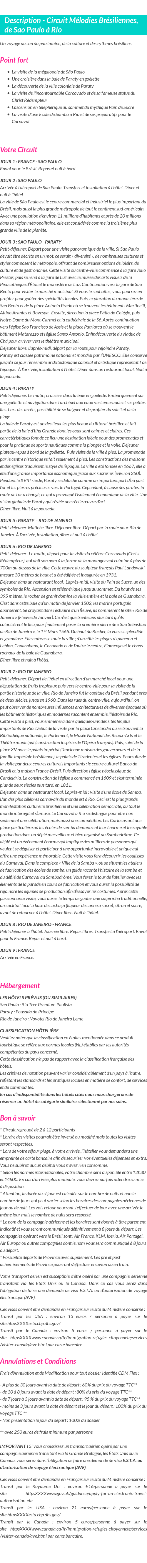 Détails du séjour