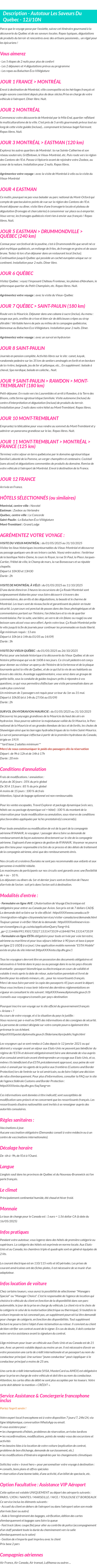 Détails du séjour