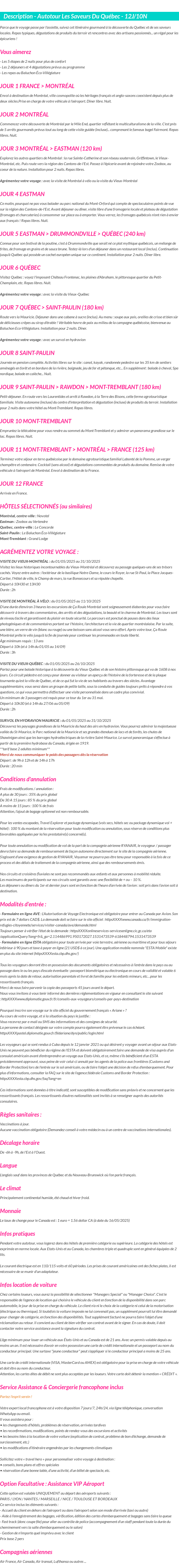 Détails du séjour