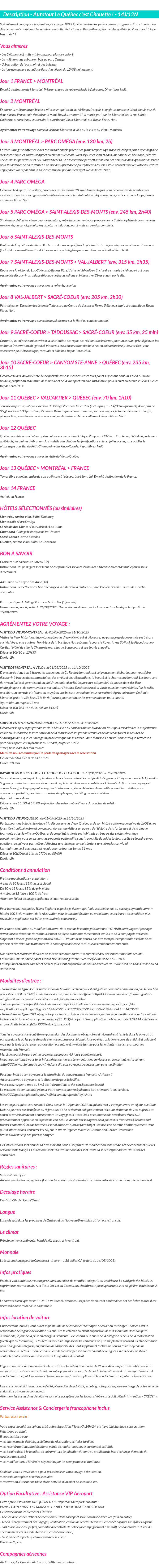 Détails du séjour
