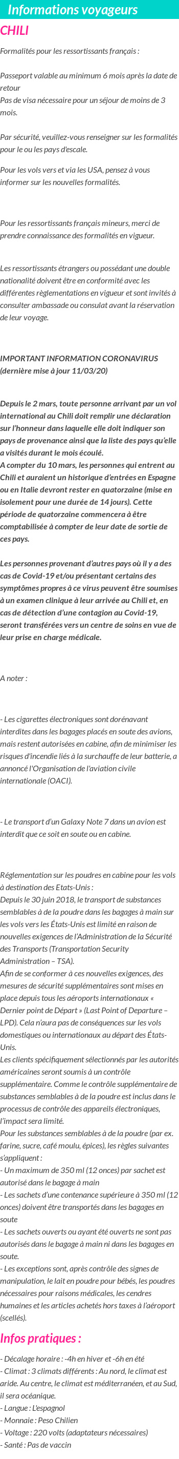 Formalités et infos voyageurs