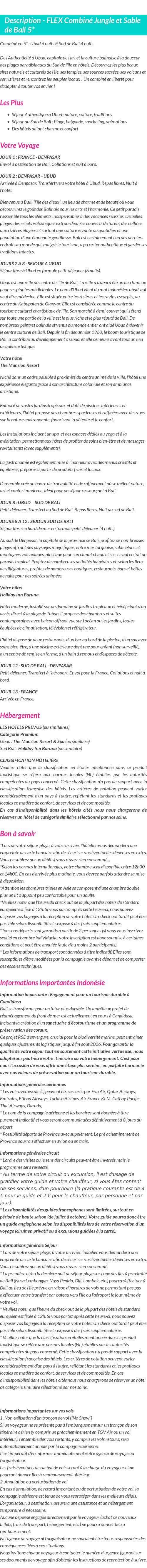 Détails du séjour