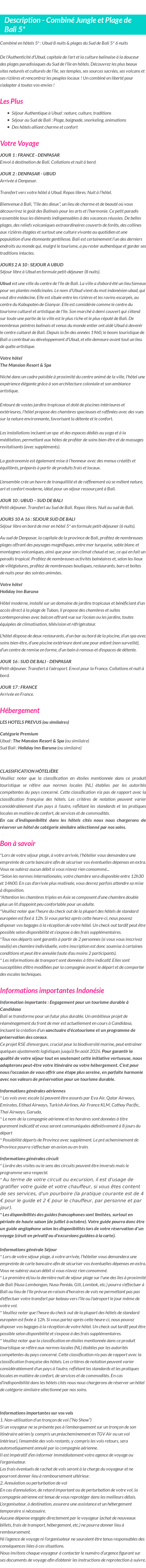Détails du séjour