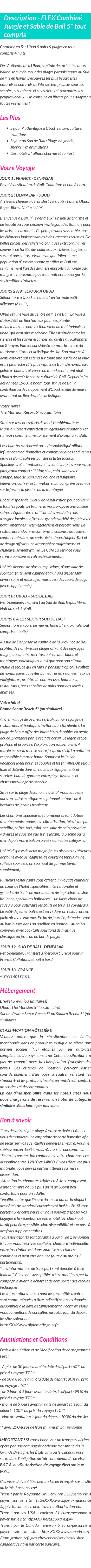 Détails du séjour