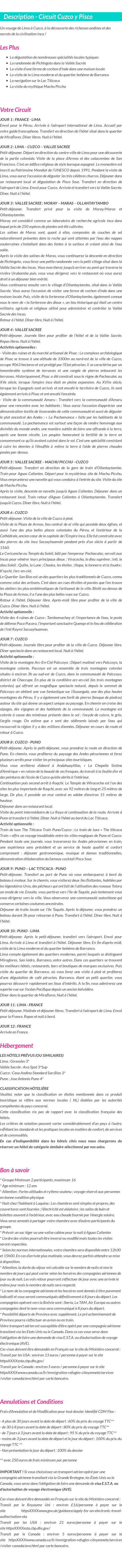 Détails du séjour