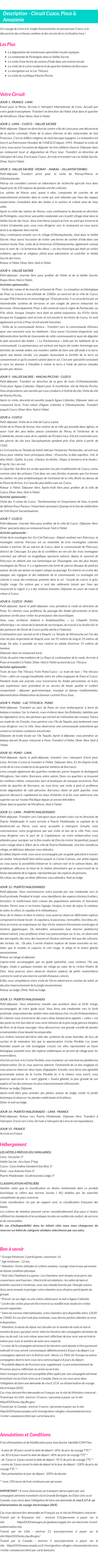 Détails du séjour