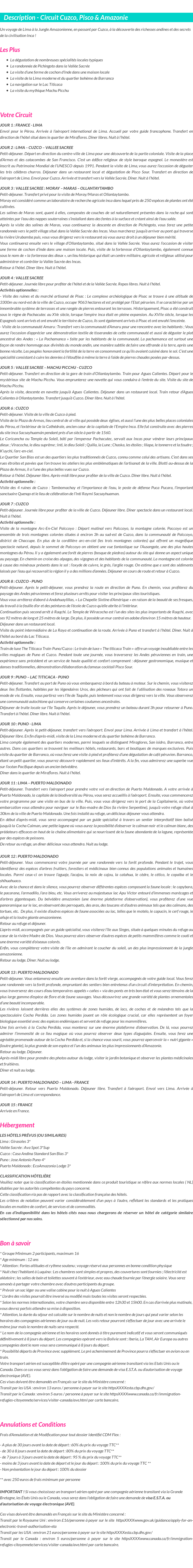 Détails du séjour
