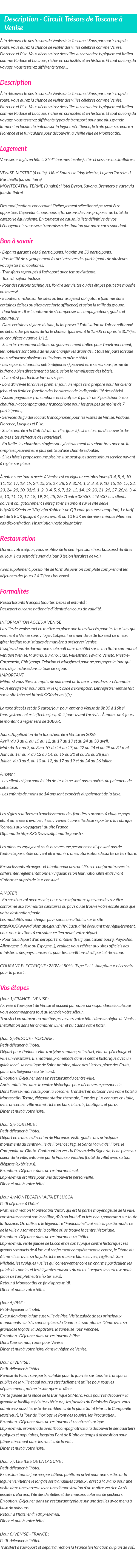 Détails du séjour