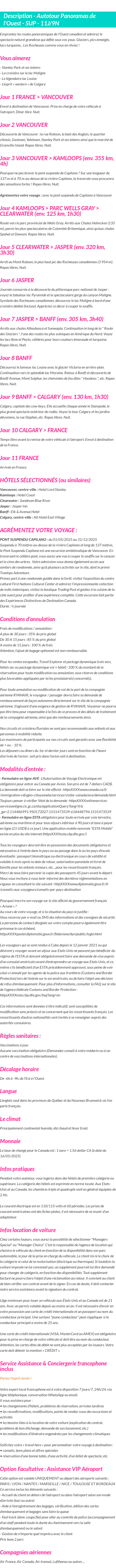Détails du séjour