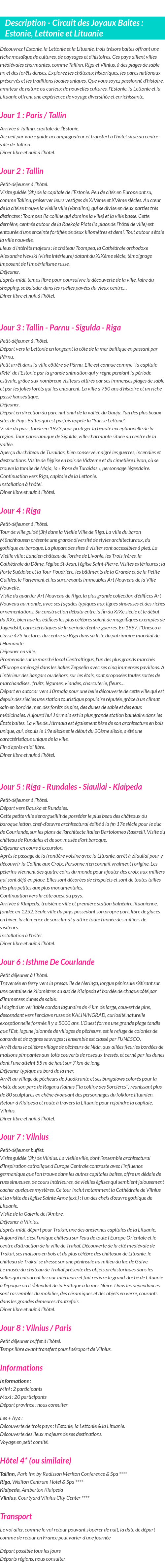 Détails du séjour