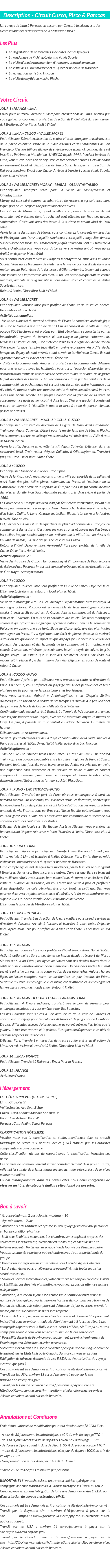 Détails du séjour