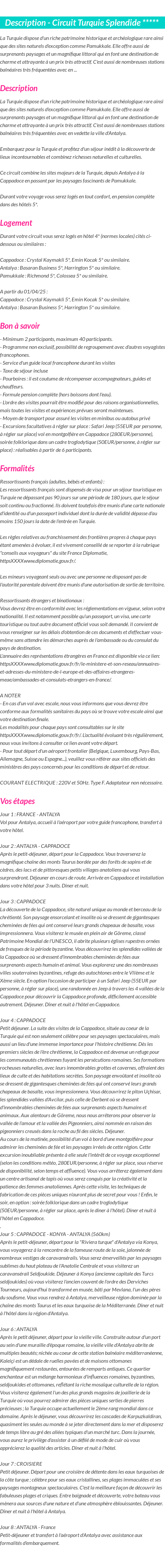 Détails du séjour