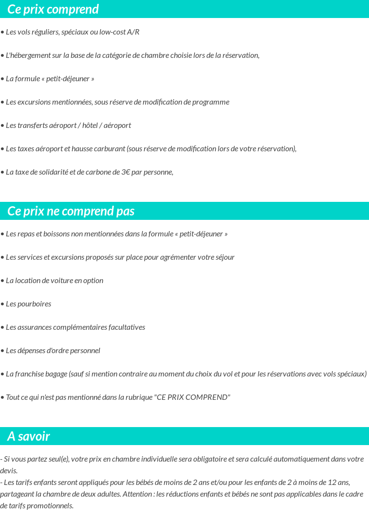 Conditions tarifaires