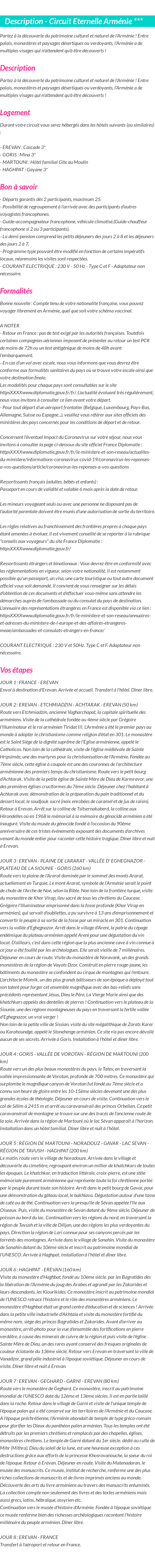 Détails du séjour