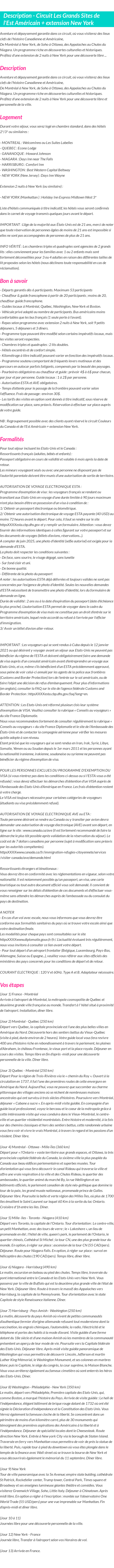 Détails du séjour