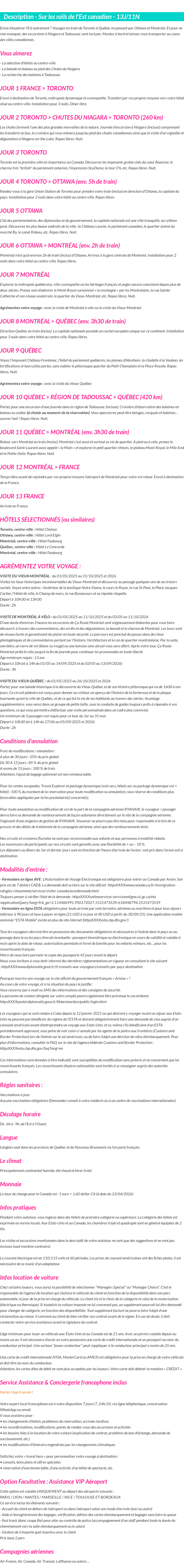 Détails du séjour
