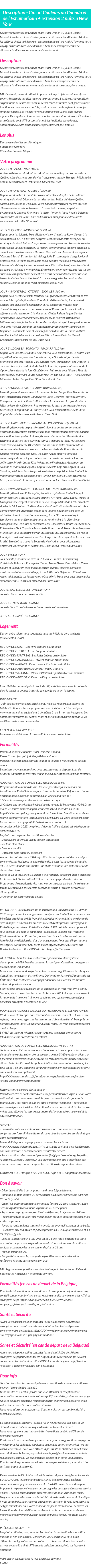 Détails du séjour